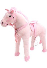 imagen CABALLO 71 cm. ROSA PELUCHE CON SILLITA DE MONTAR