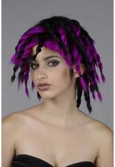 imagen PELUCA ADULTO RASTAS NEGRA-PURPURA