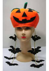 imagen SOMBRERO CALABAZA HALLOWEEN CON MURCIELAGOS COLG.