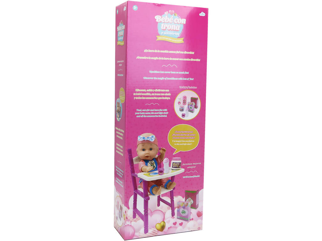 Bambola Bebè 30cm con seggiolone e accessori