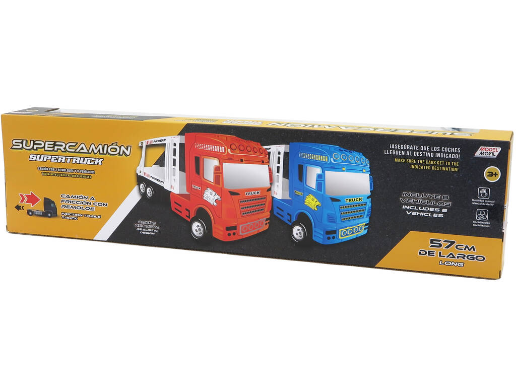 Camion Rosso a Frizione con 2 Rimorchi e 8 veicoli 