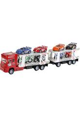 Camion Rouge à Friction avec 2 Remorques et 8 Voitures