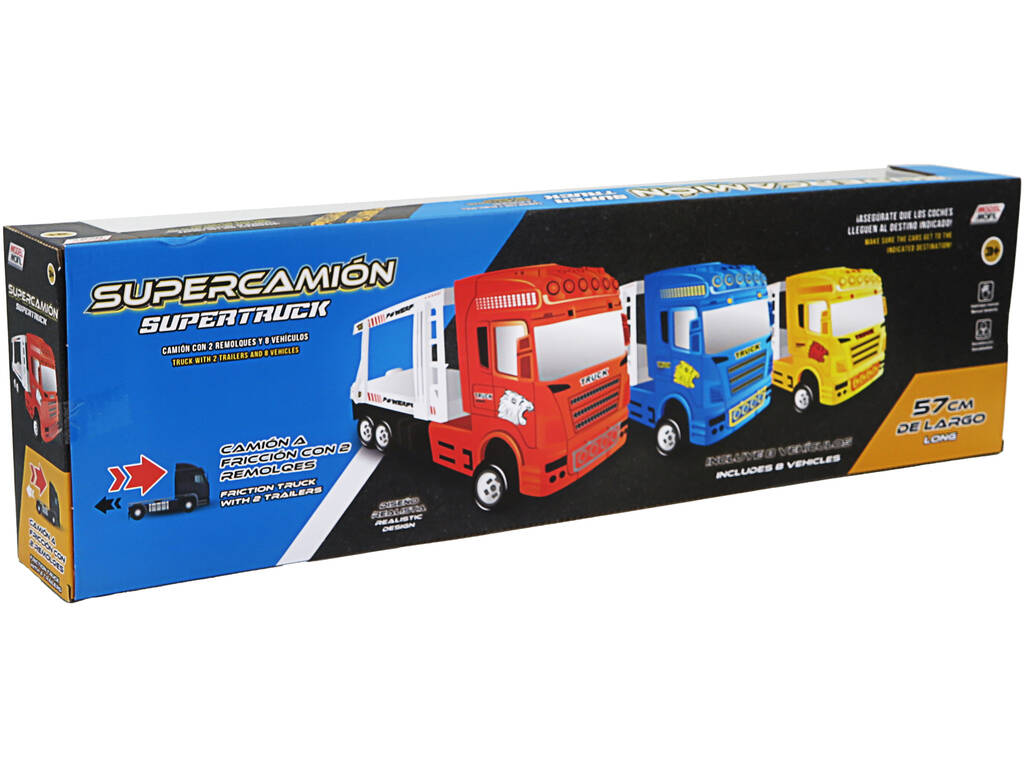 Camion à Friction Rouge avec 2 Remorques et 8 Quads