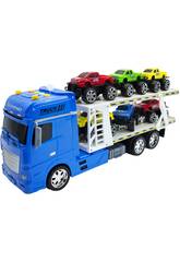 Camion Bleu à Friction avec Remorque et 6 Voitures