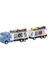 Camion à Friction Bleu avec 2 Remorques et 8 Véhicules