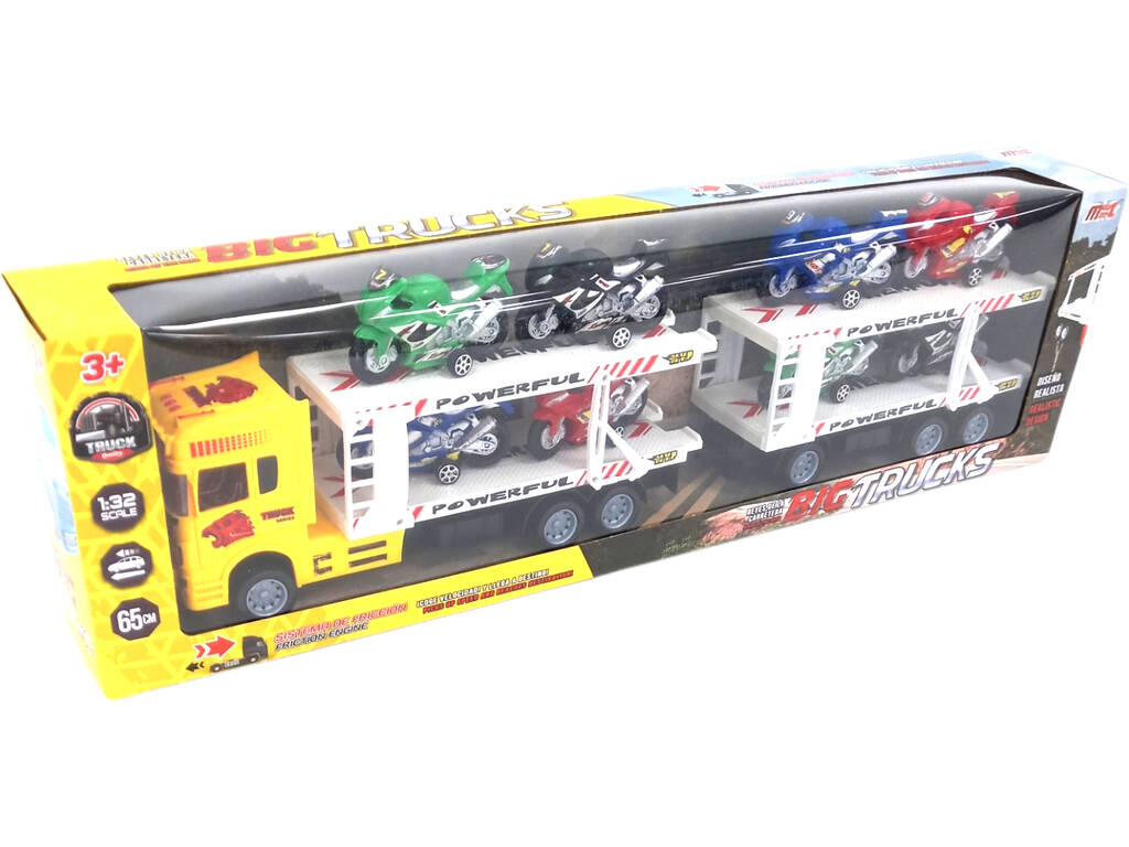 Camion Giallo a Frazione con 2 Rimorchi e 8 veicoli