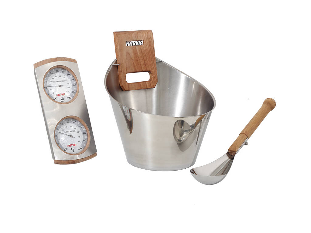 Kit Sauna: Secchiello, Cucchiaio, Igrometro e Termometro