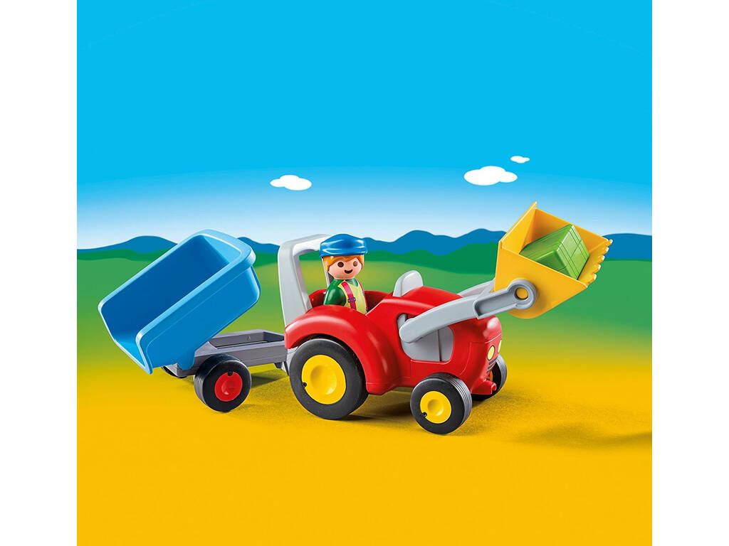 Playmobil 1,2,3 Trattore con Benna e Rimorchio
