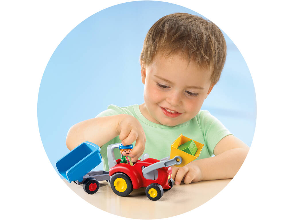 Playmobil 1,2,3 Trattore con Benna e Rimorchio
