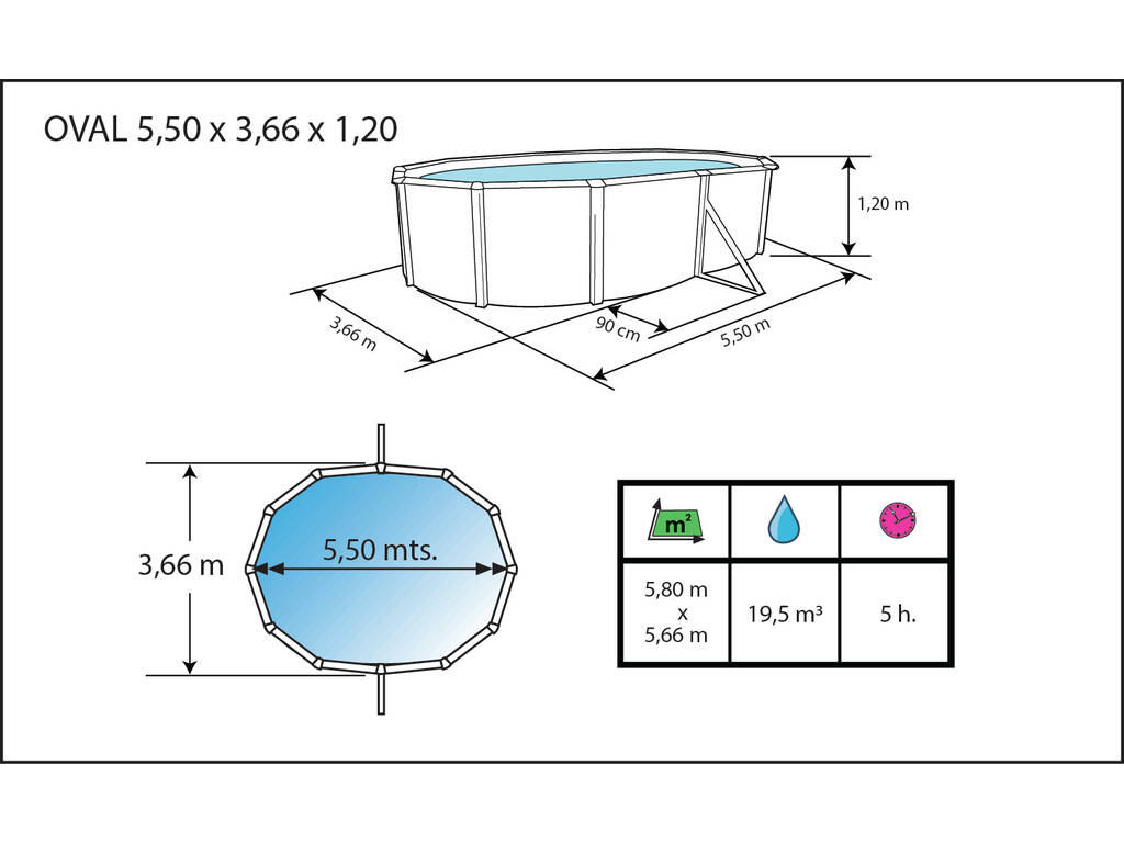 Piscine Océan 550 x 366 x 120 cm Toi 8566