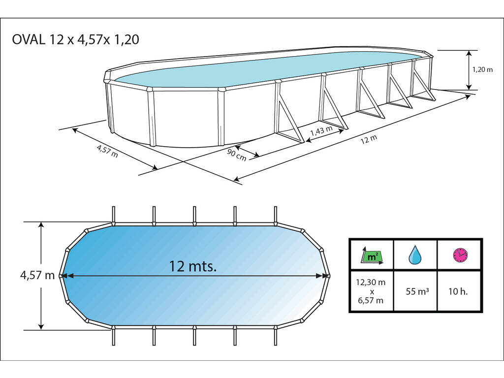 Piscina Mallorca 1200x457x120 Cm. Con Kit Verano Toi 1084