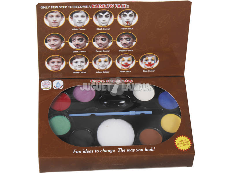 Set Trucchi Viso con Pennelli 8 Colori e Spugnetta