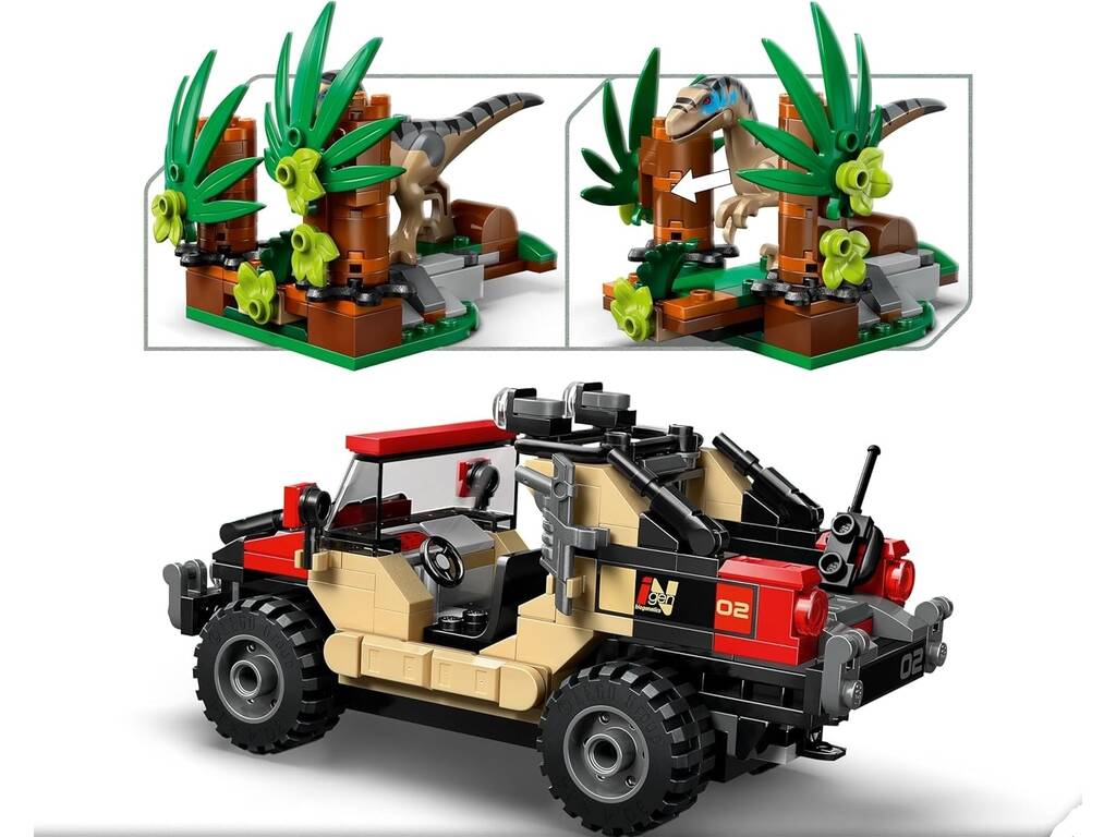 Lego Jurassic World Rebirth Huida en Todoterreno y Raptor al Acecho