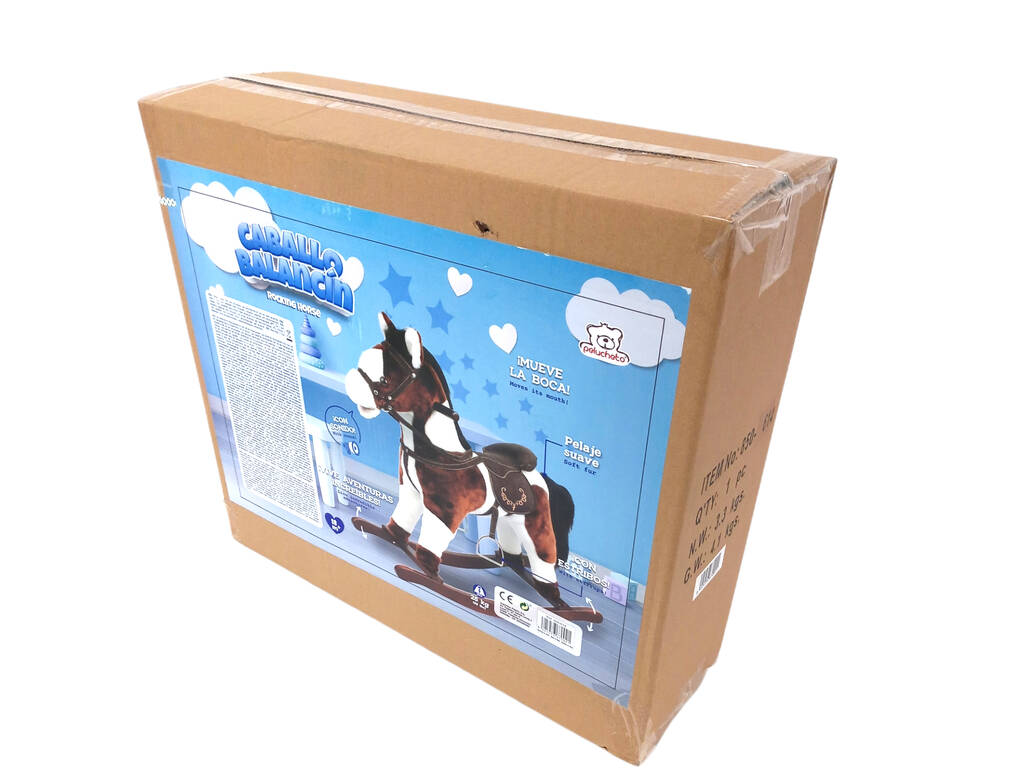 Peluche Bascule Cheval Marron et Blanc avec Sons