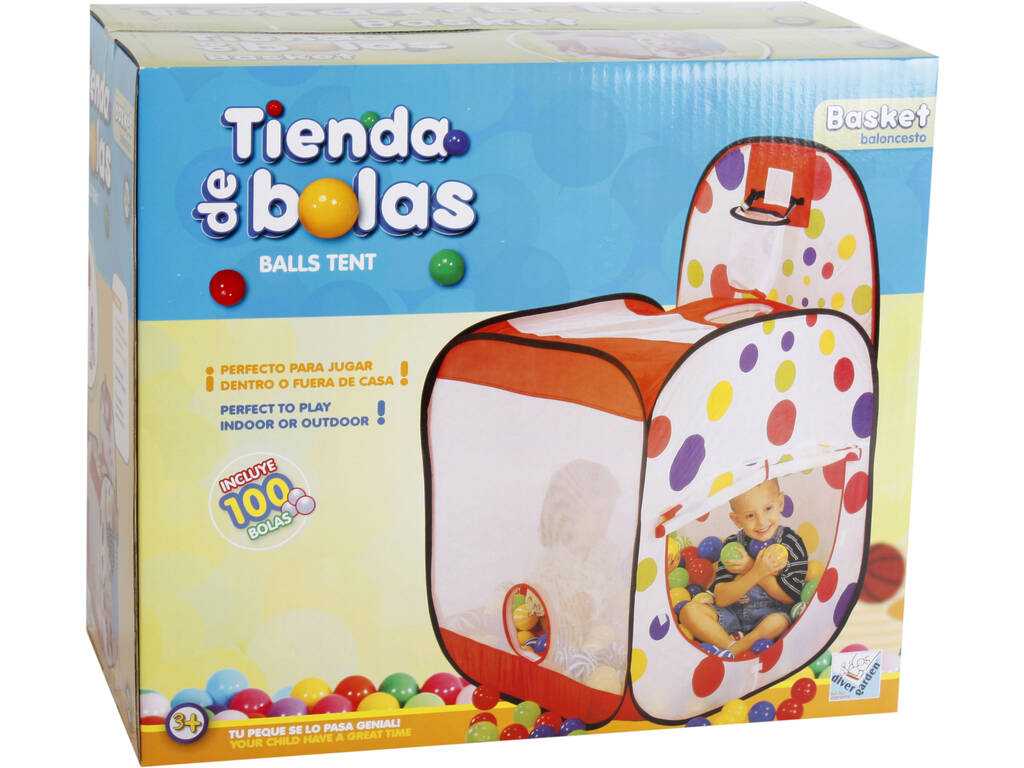 Casetta in tessuto con canestro 86x86x78,5 cm con 100 palline da 6 cm