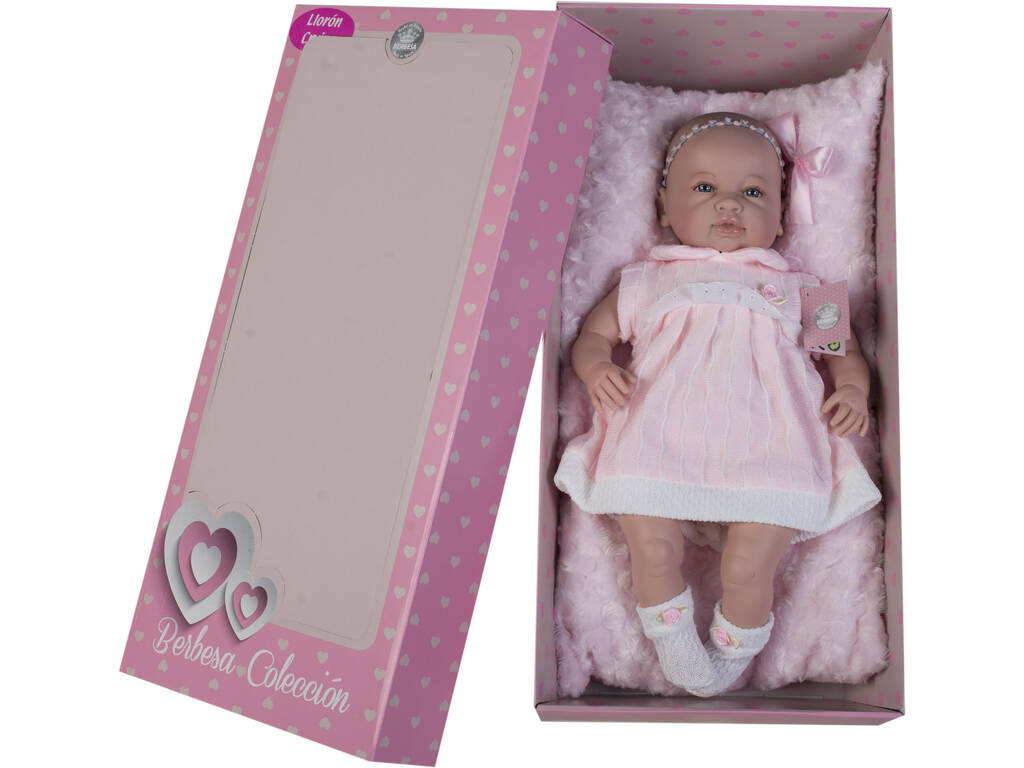 Poupée Sara Nouveau-Né 50 cm Robe Rose et Coussin Berbesa 5206 