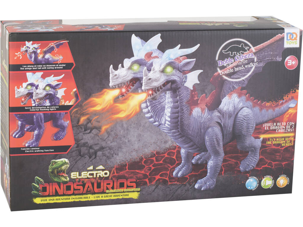 Drago a due teste che cammina con luce e suono di 40 cm.