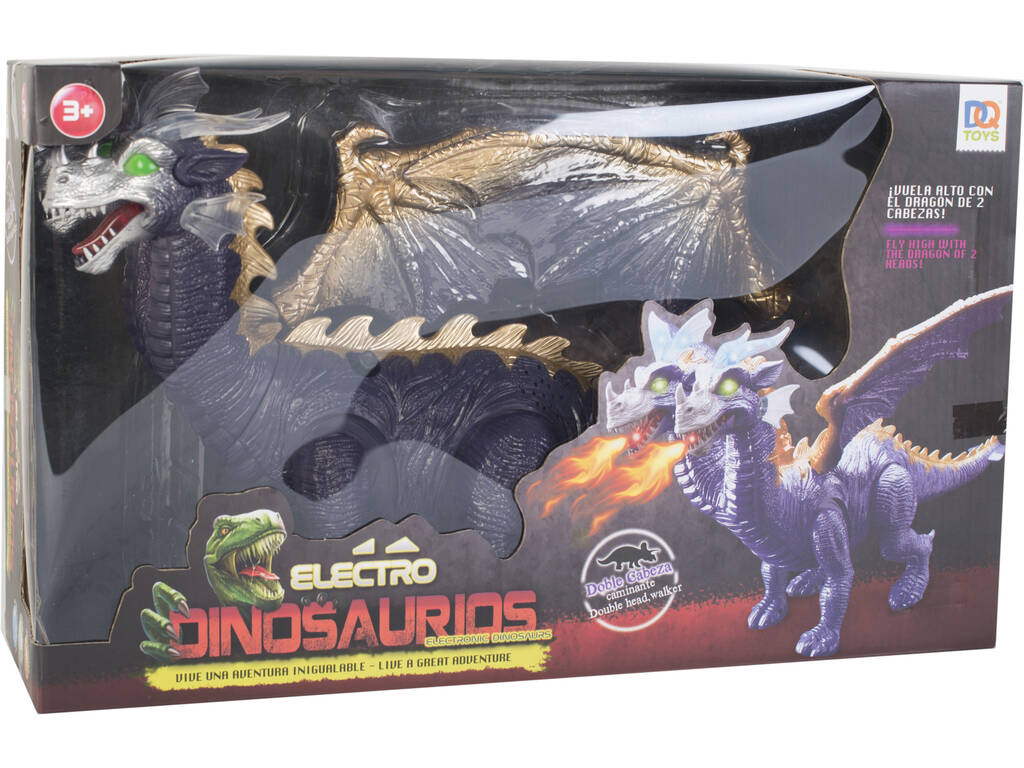 Drago a due teste che cammina con luce e suono di 40 cm.