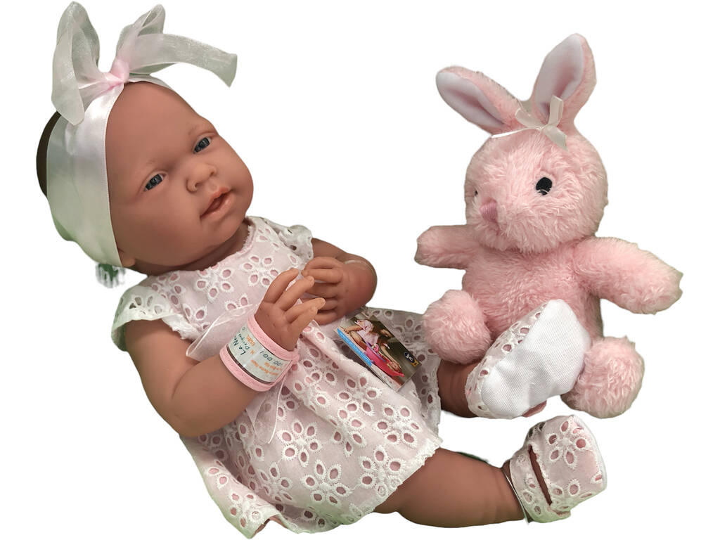 Poupée nouveau-né 38 cm. Rose avec peluche JC Toys 18059