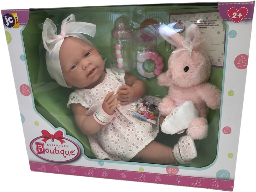 Poupée nouveau-né 38 cm. Rose avec peluche JC Toys 18059