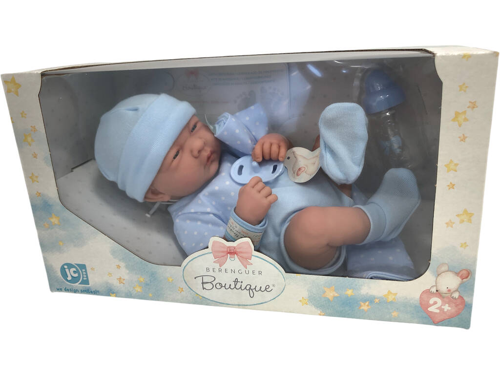 Pupazzo neonato 36 cm. Completino Puntini blu e coperta JC Toys 18540