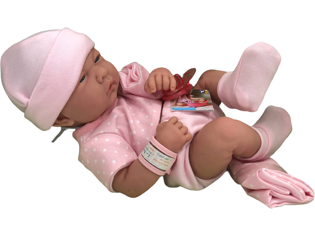 Poupée nouveau-né 36 cm. Polka Dots rose et couverture JC Toys 18541