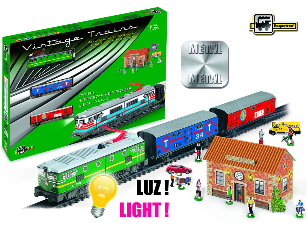 Train Électrique Marchandises à Locomotive Verte et Gare de Pequetren 303