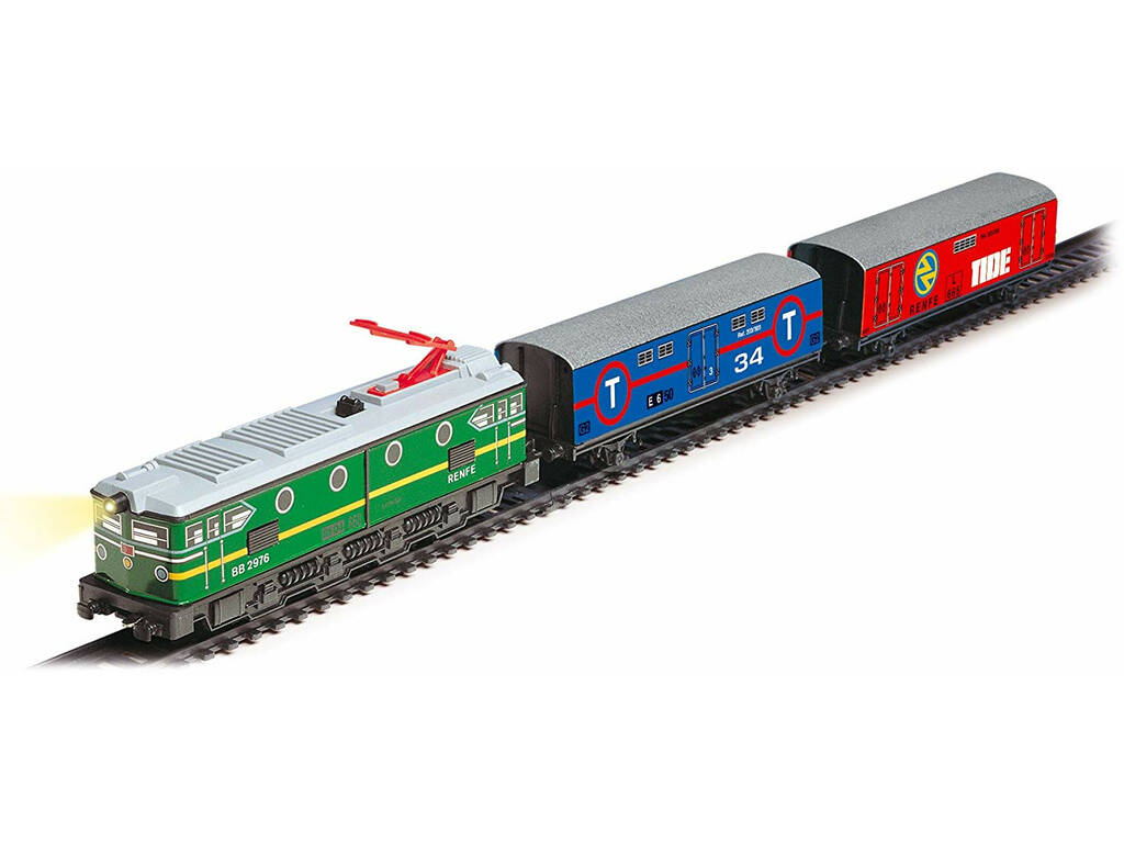 Train Électrique Marchandises à Locomotive Verte et Gare de Pequetren 303