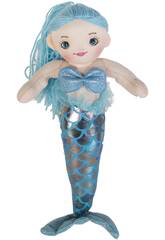 Sirène de Couleur Bleu Argenté Poupée de Chiffon 70 cm. 