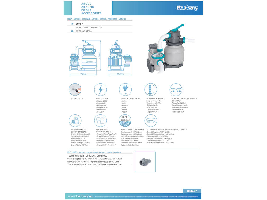 Depuratore a sabbia Flowclear 6056 l/h Bestway 58497