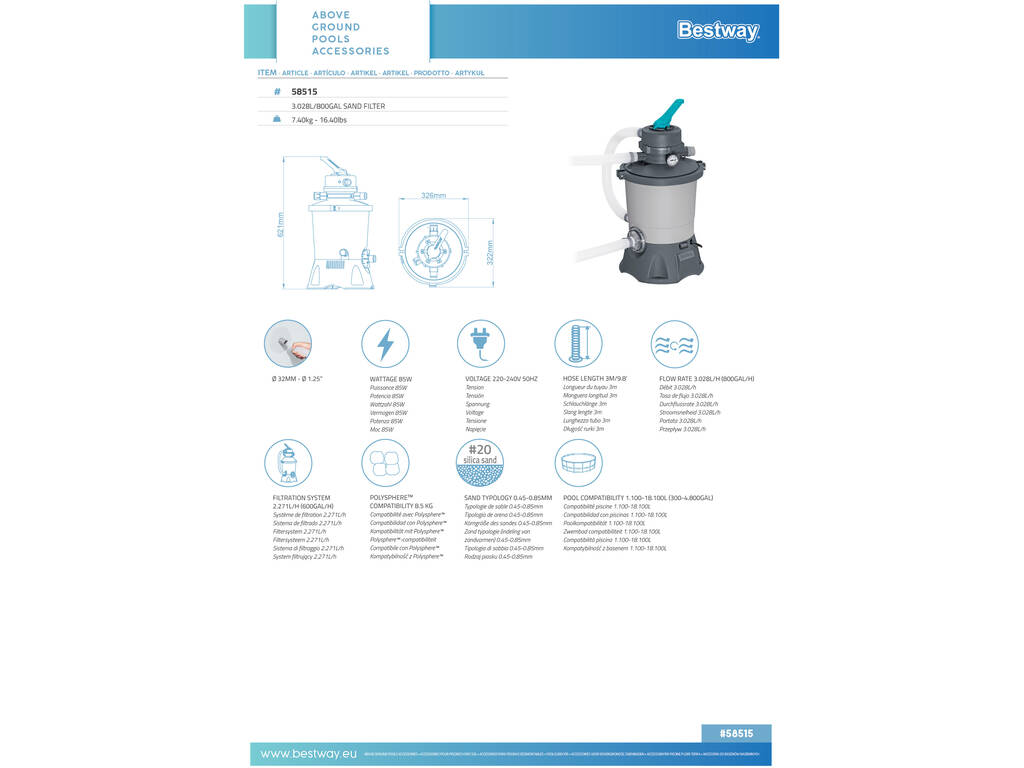 Pompa di filtraggio a sabbia Flowclear 2.006 l/h Bestway 58515