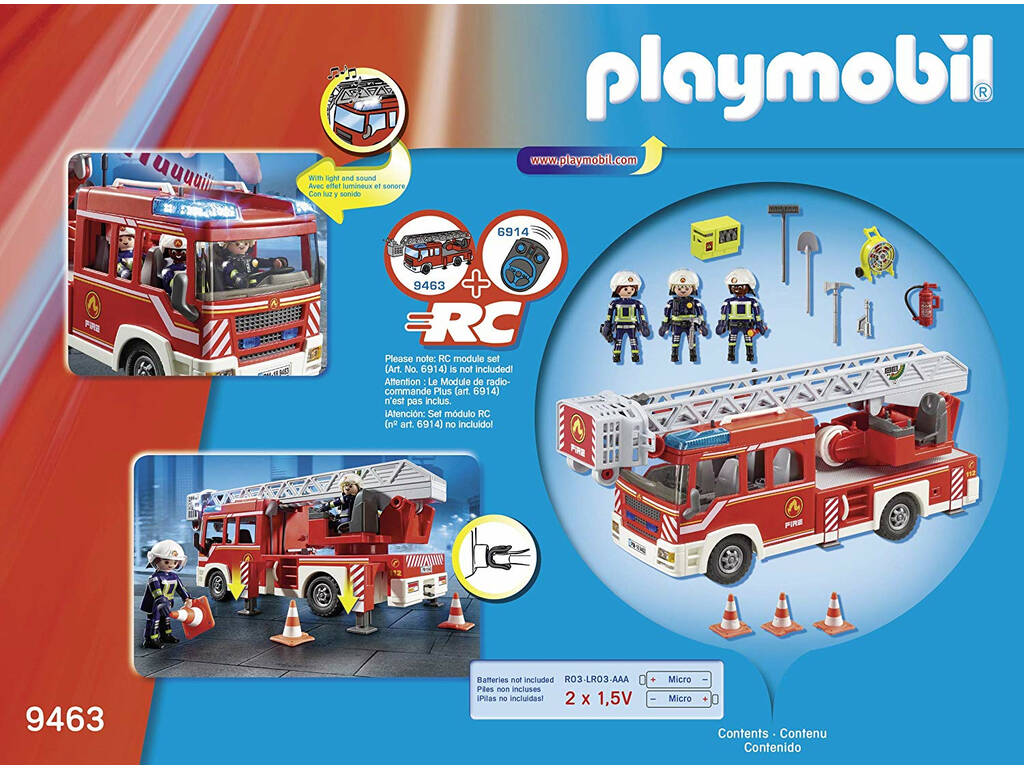 Playmobil Camion de Pompiers avec Échelle, Lumière et Son 9463