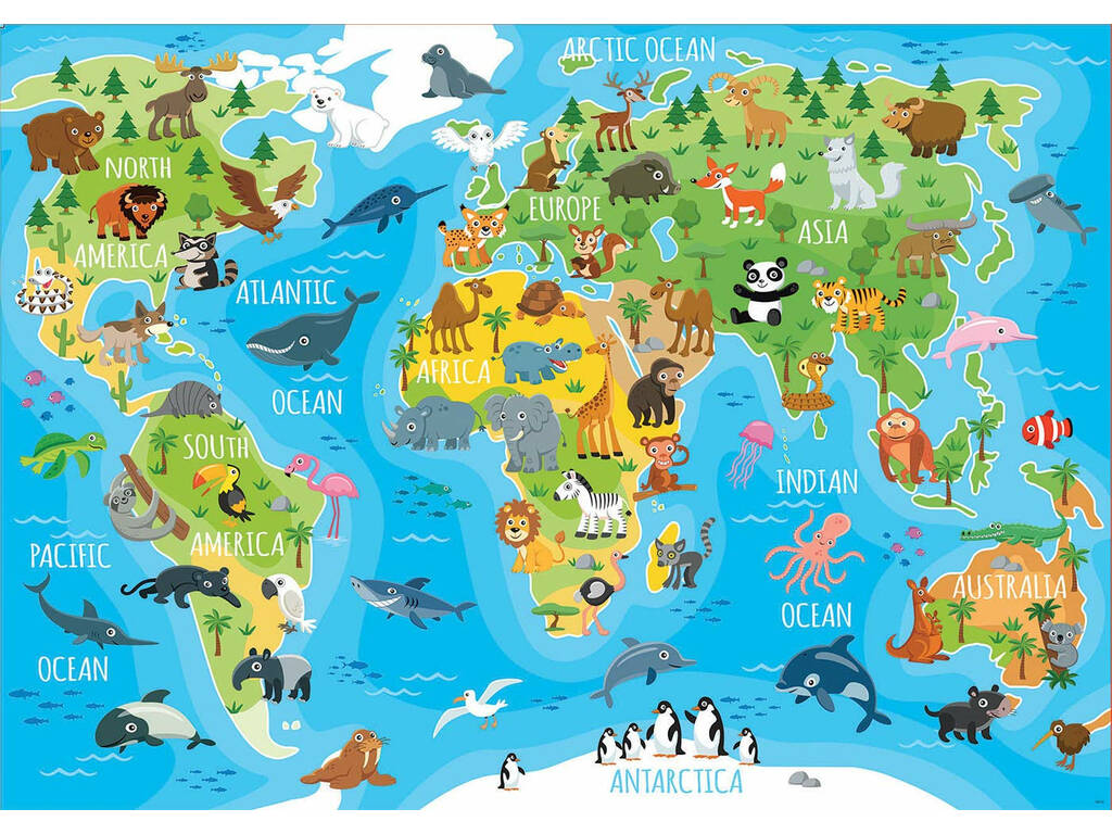 Puzzle 150 Carte Du Monde Animaux Educa 18115