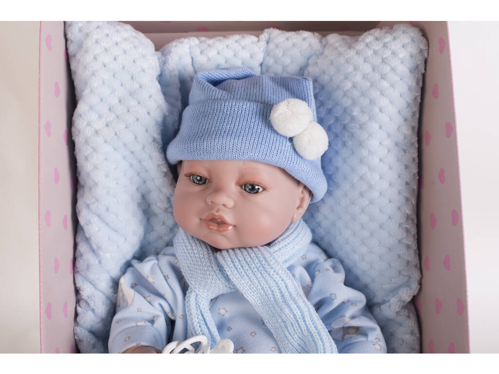 Poupée Nouveau-née 42 cm. Robe Bleue et Coussin Berbesa 5115A