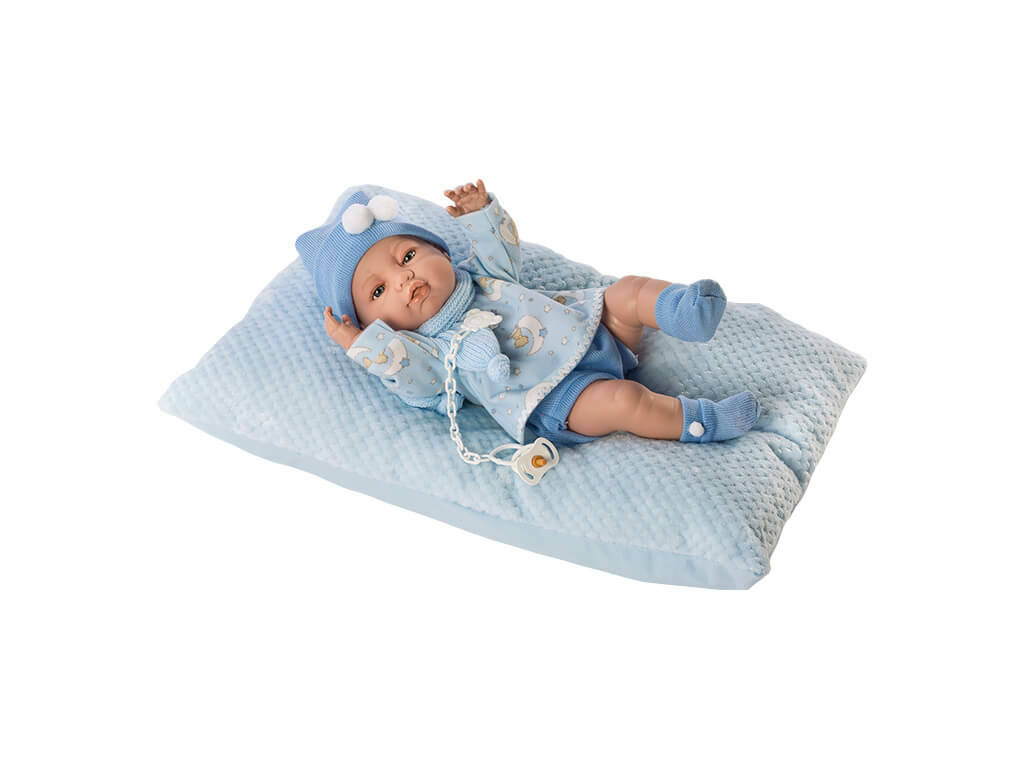 Poupée Nouveau-née 42 cm. Robe Bleue et Coussin Berbesa 5115A