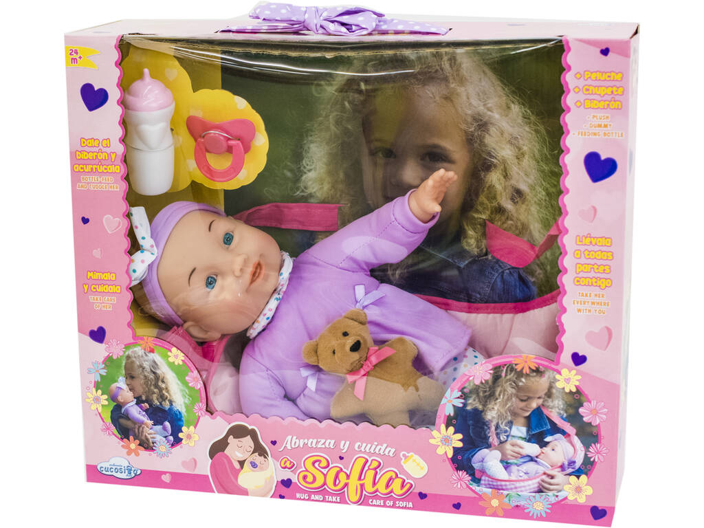 Poupée de Bébé 30 cm. con Peluche, Tétine et Biberon