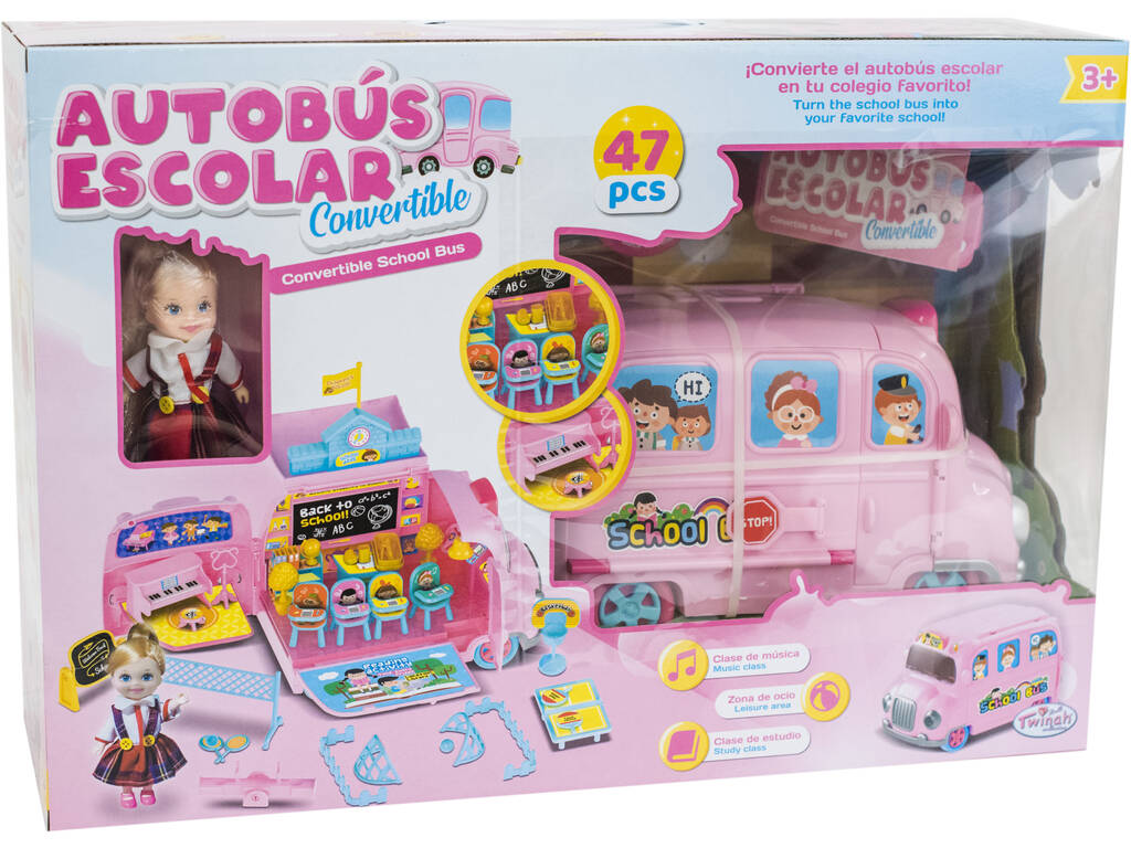 Playset Autobus Scolastico trasformabile 47 pezzi con Bambola 12 cm.