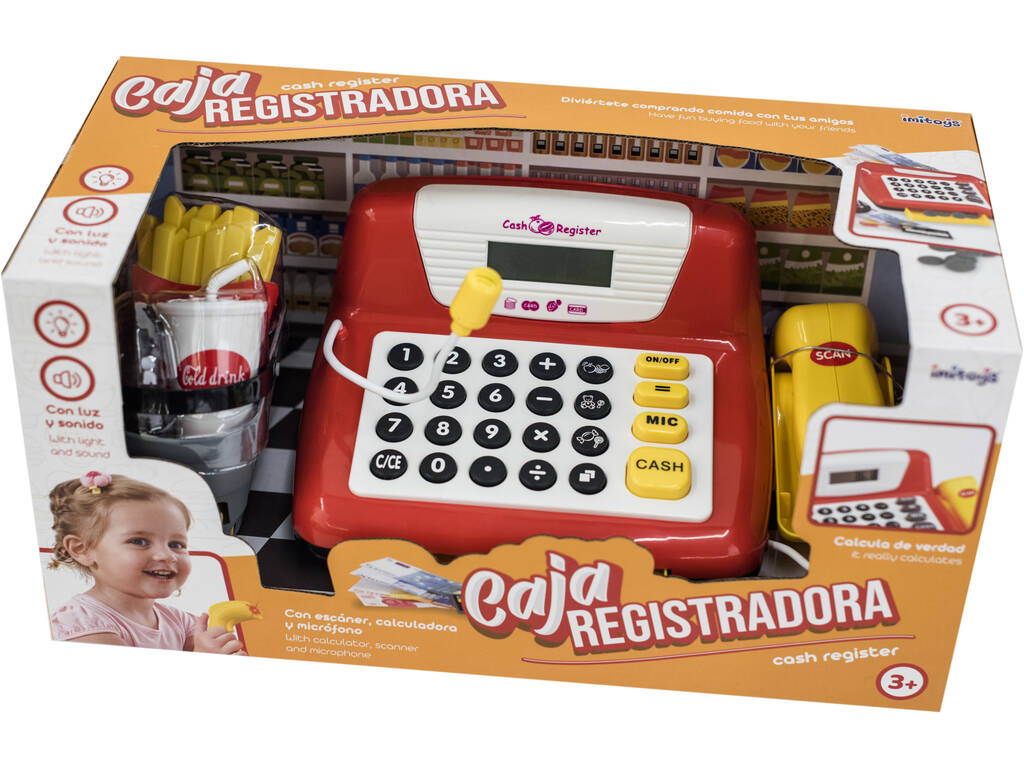 Registratore di Cassa Rossa con Microfono, Calcolatrice, Scanner e 16 Accessori