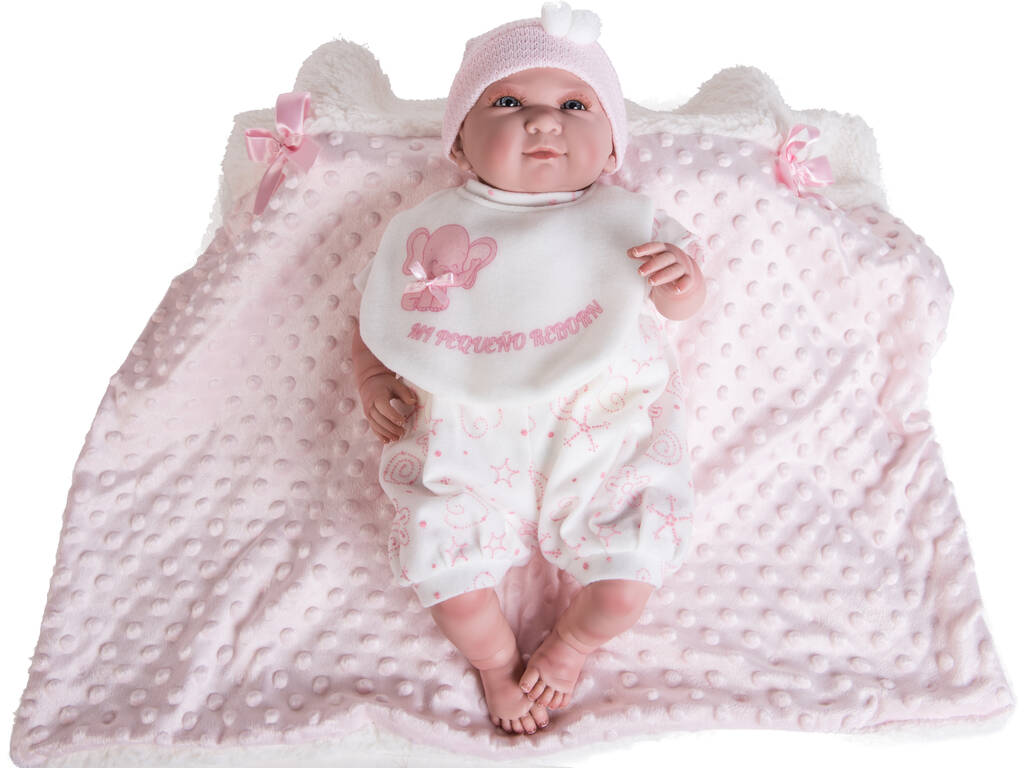 Muñeco Mi Pequeño Reborn Pelón 42 cm. Gorrito Pompones Berbesa 4552
