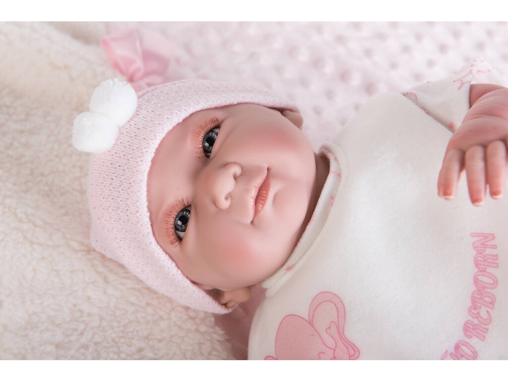 Muñeco Mi Pequeño Reborn Pelón 42 cm. Gorrito Pompones Berbesa 4552