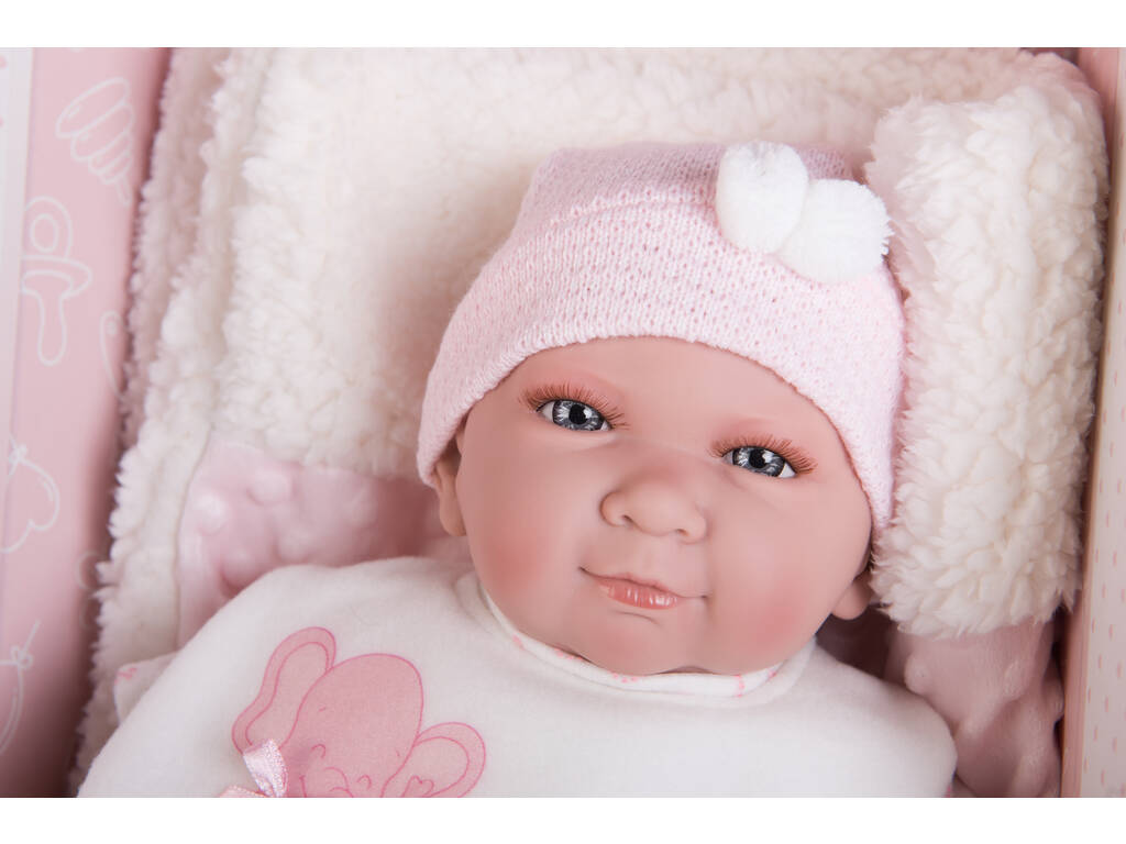 Muñeco Mi Pequeño Reborn Pelón 42 cm. Gorrito Pompones Berbesa 4552