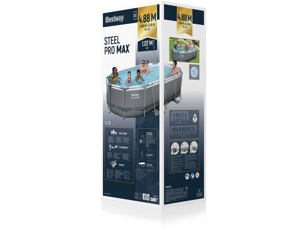 Abnehmbarer Oval Power Steel Pool 488x305x107 cm. Bestway 56448
