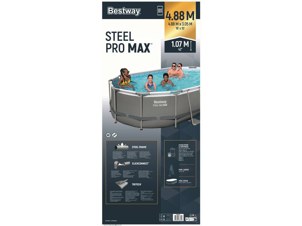 Abnehmbarer Oval Power Steel Pool 488x305x107 cm. Bestway 56448