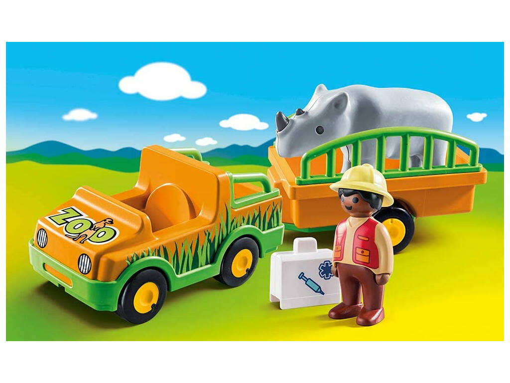 Playmobil 1,2,3 Vehiculo del Zoo con Rinoceronte Playmobil 70182