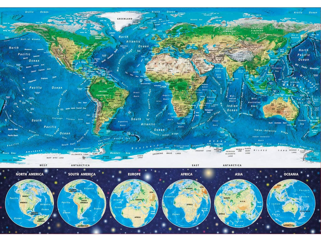 Puzzle 1000 Mappamondo Fisico Neon Educa 16760