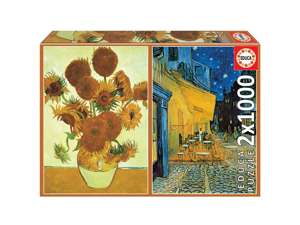 Puzzle 2x1000 Les Tournesols, La Terrasse de café la nuit, Van Gogh