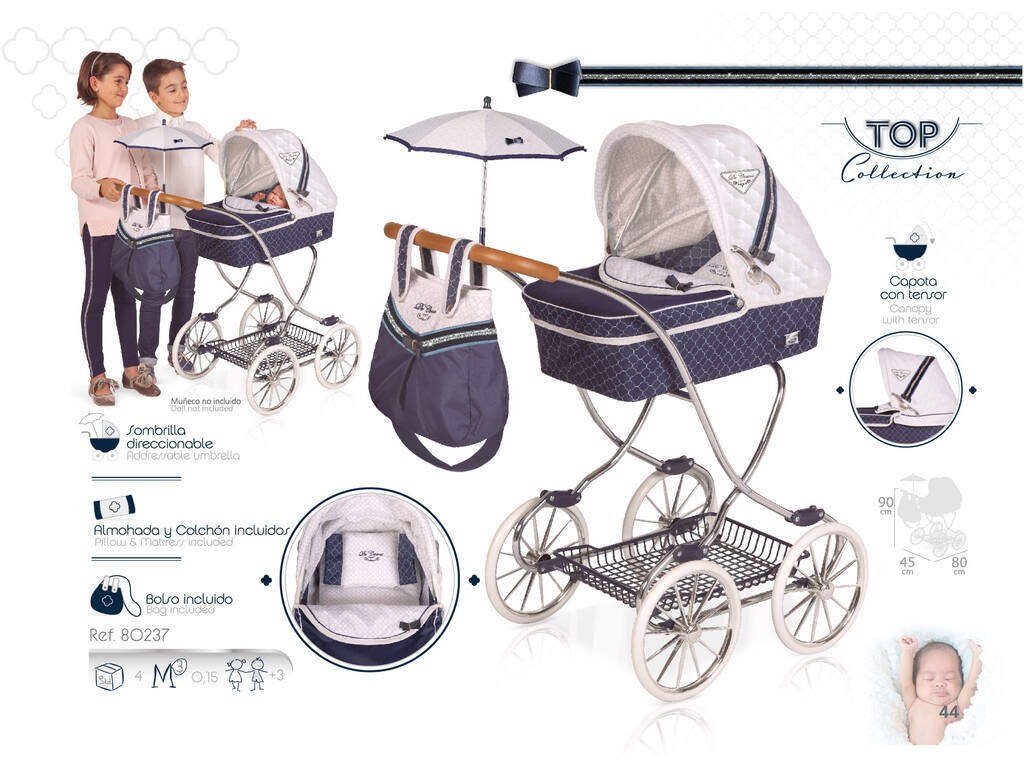 Chariot de Poupée Classic Romantic avec Parasol DeCuevas 80237