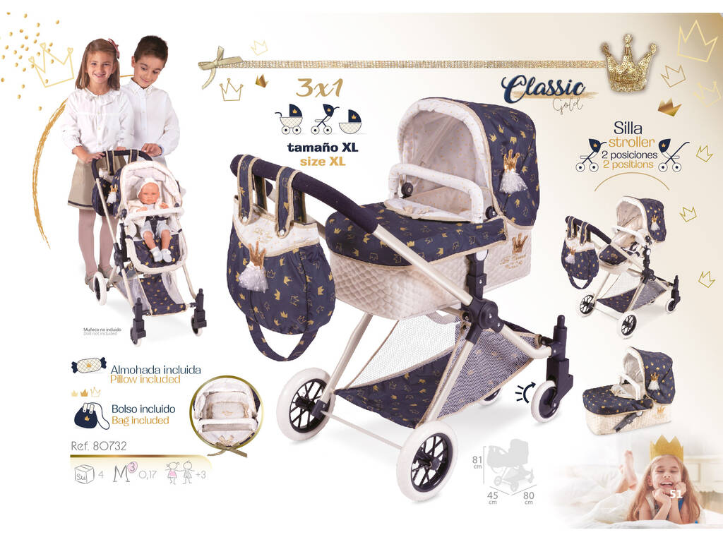 Carro de Muñecas Classic Romantic 3 en 1 XL DeCuevas 80732