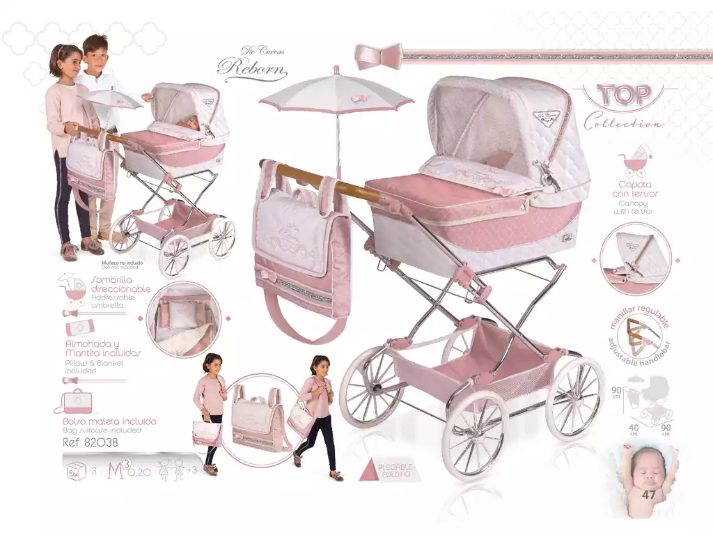 Chariot de Poupée Reborn Pliant avec Parasol DeCuevas 82038