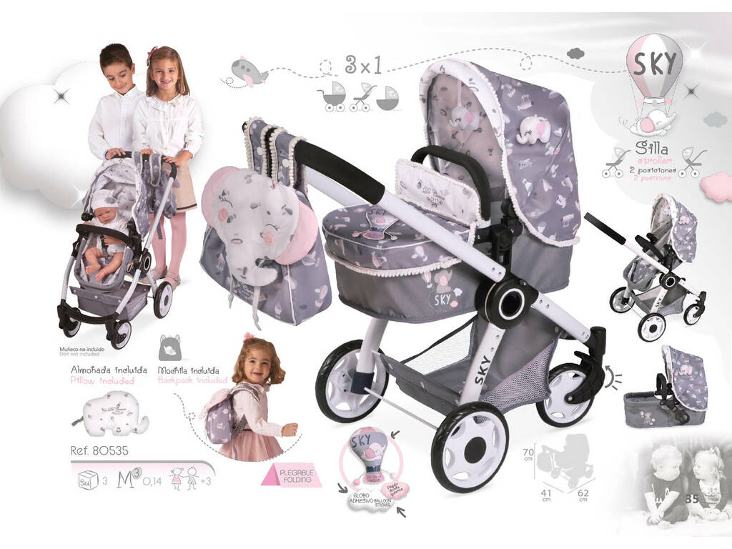 Chariot de Poupée 3x1 Pliant Sky De Cuevas 80535